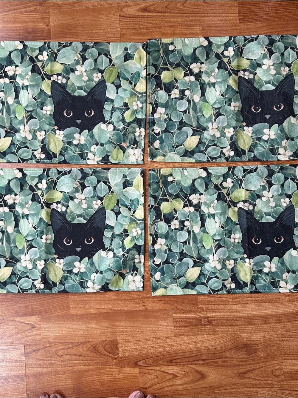 Black Cat hidden in green foliage placemats